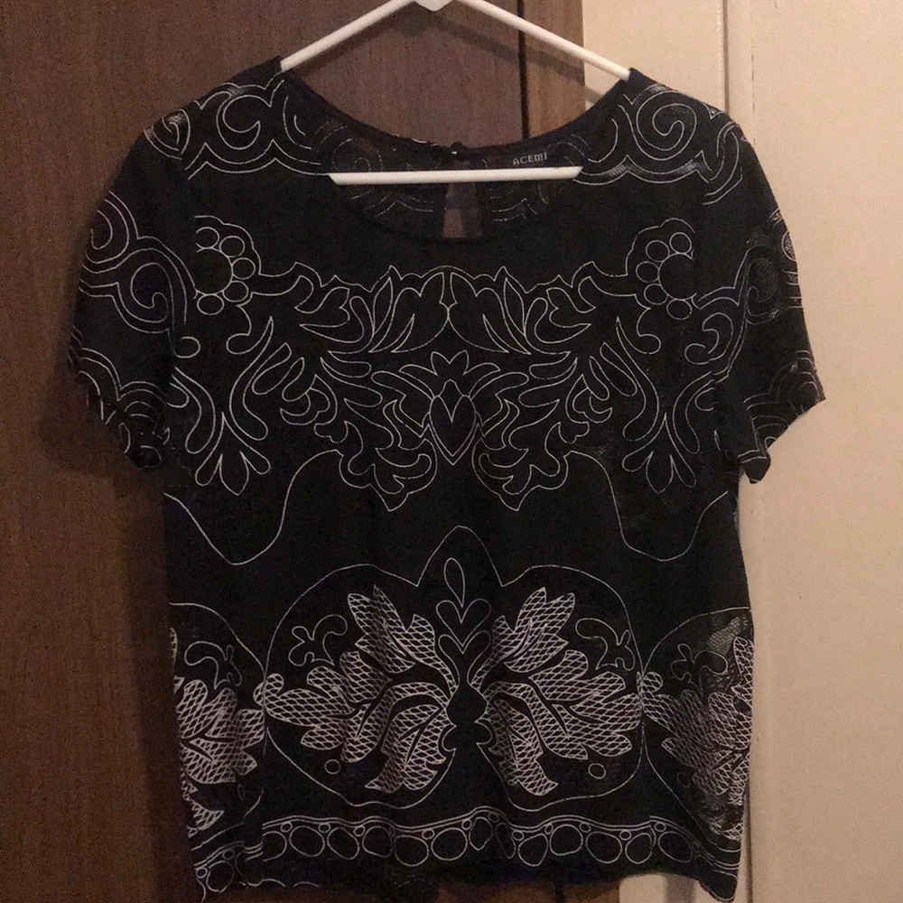 Sheer Black Top w/ White Detailing